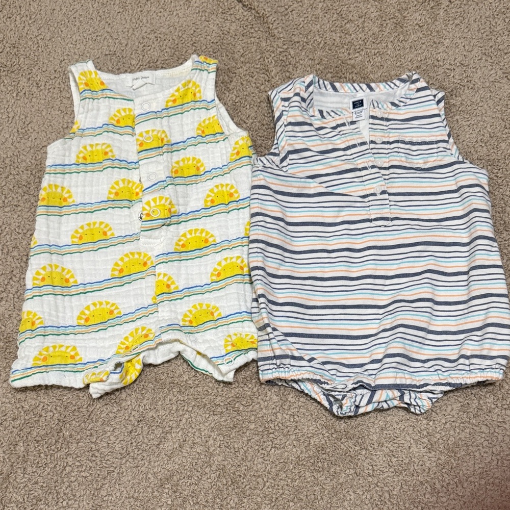 2 pieces Baby Sunshine Angel Dear & Stripe Sleeveless Rompers - Janie and Jack